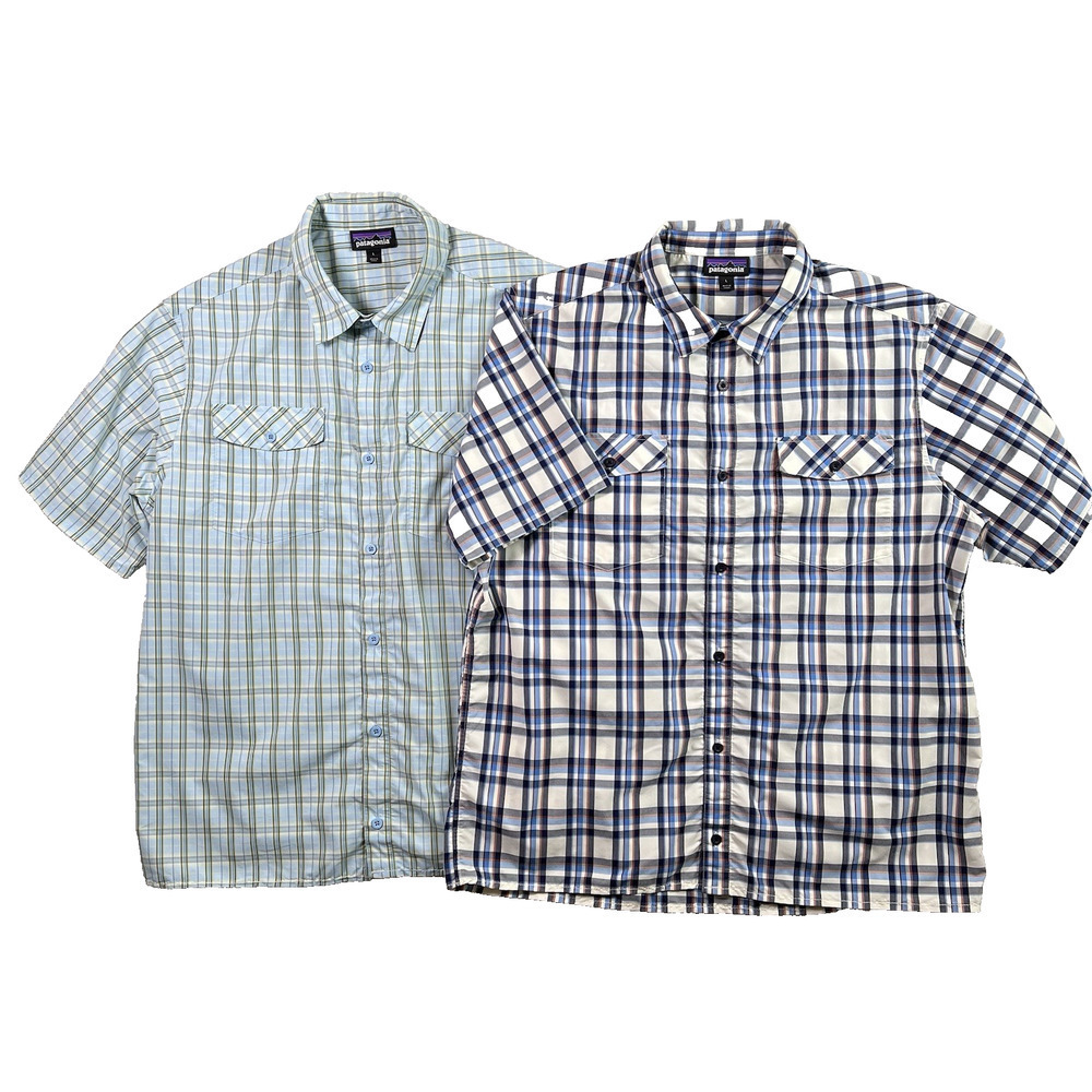 Patagonia Button Down Short Sleeve Shirt Men's Large Bundle of 2 Plaid Outdoor